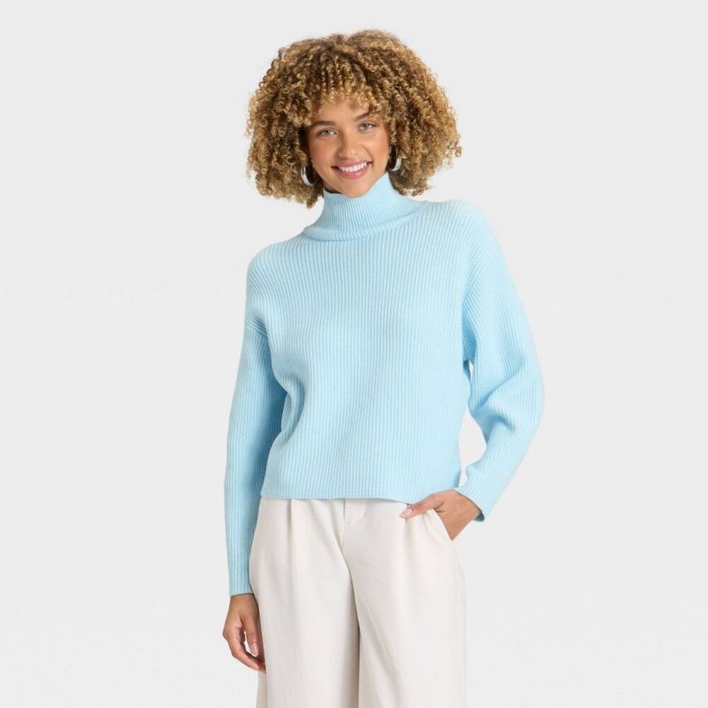 Women's Funnel Pullover Sweater - A New Day Light Blue S